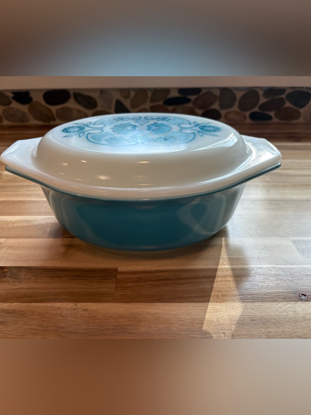 PYREX 1969 Blue Horizon 1.5 qt oval casserole dish with matching lid VINTAGE MCM